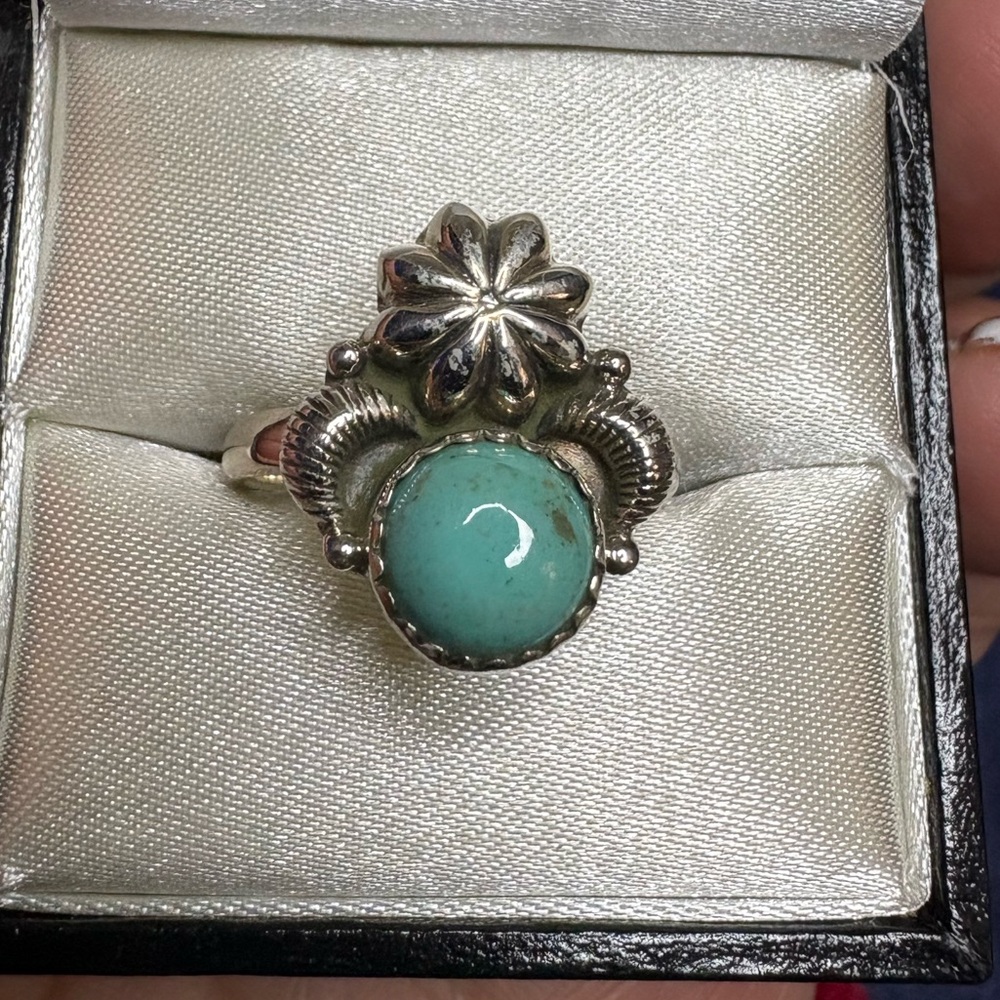 Ring Genuine Turquoise 925 Sterling Silver Floral Southwestern